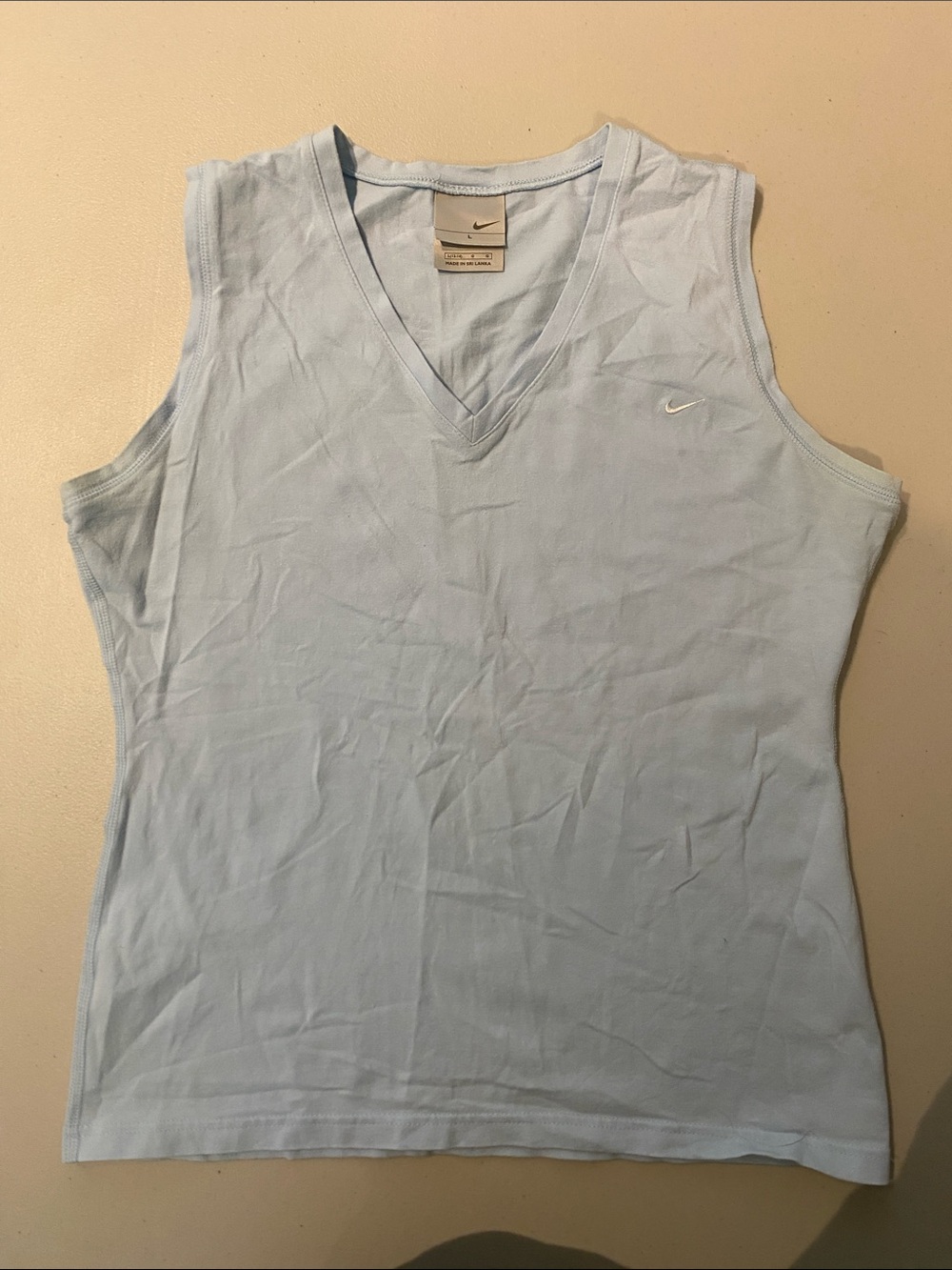 NIKE Women's Light Blue V-neck Tank | Size L